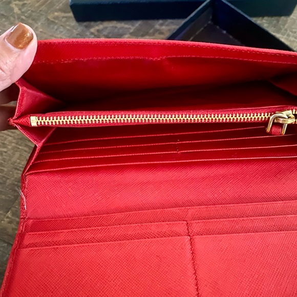 Prada Red Saffiano Metal Leather Logo Flap Continental Wallet - Picture 6 of 9